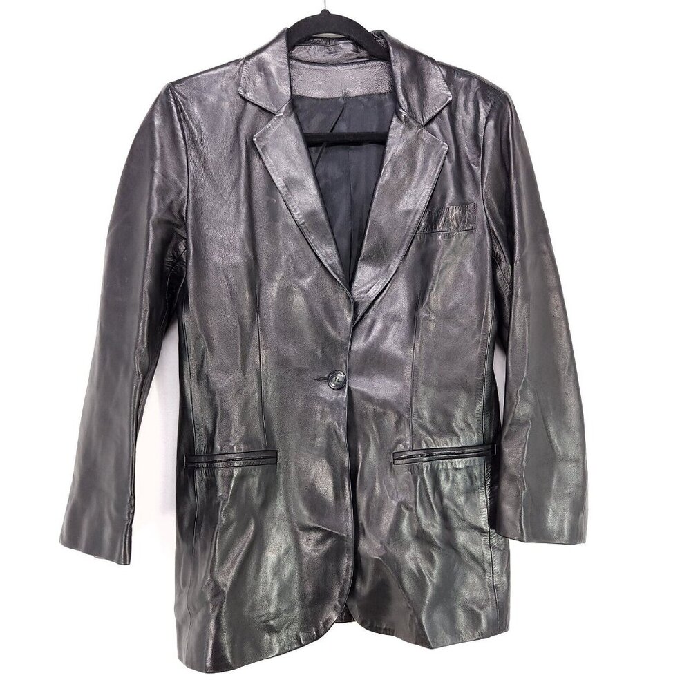 Mac Douglas Leather Jacket Vintage 1980 Paris Black Blazer Size 40 Lambskin